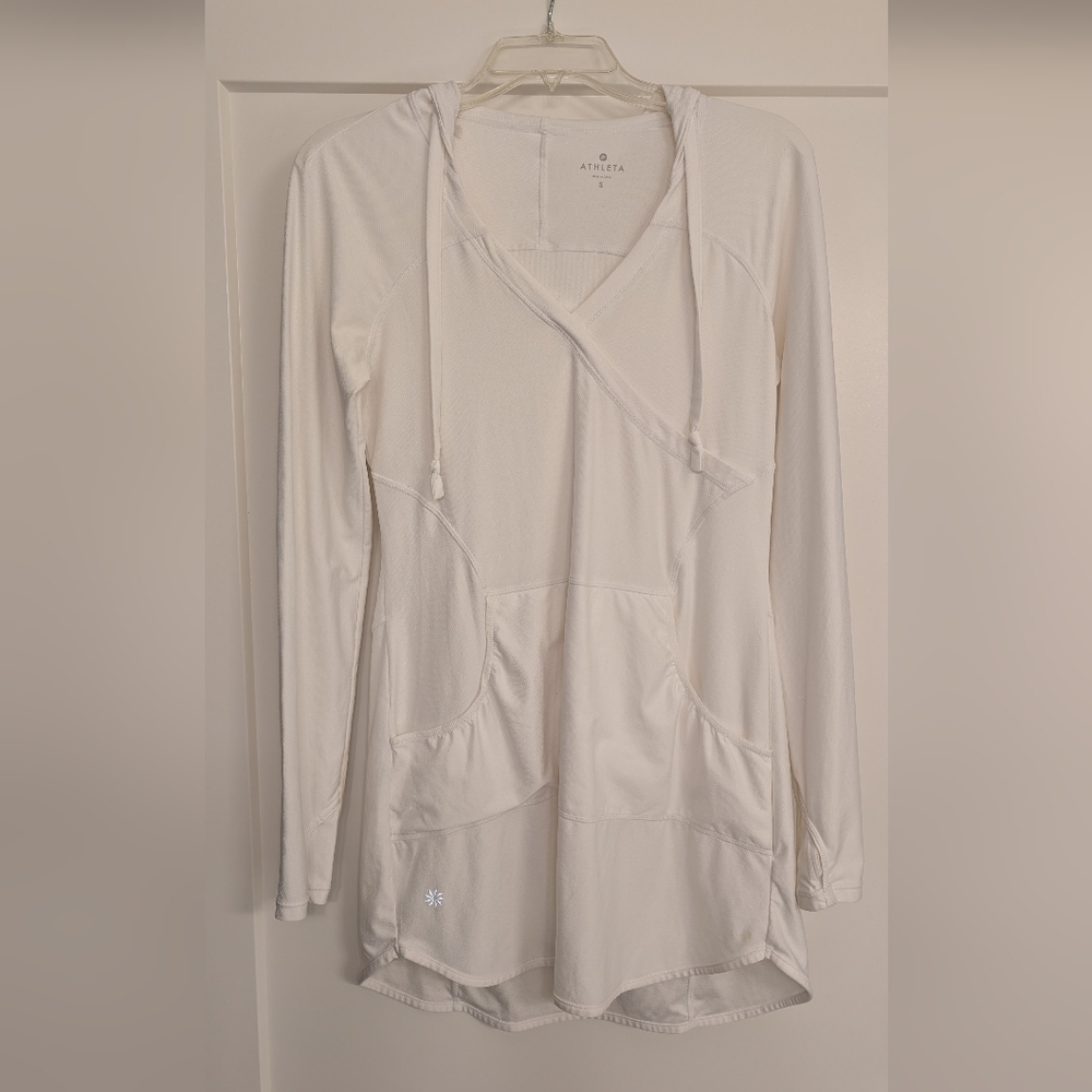 Athleta White Hooded Beach Cover Long Sleeve